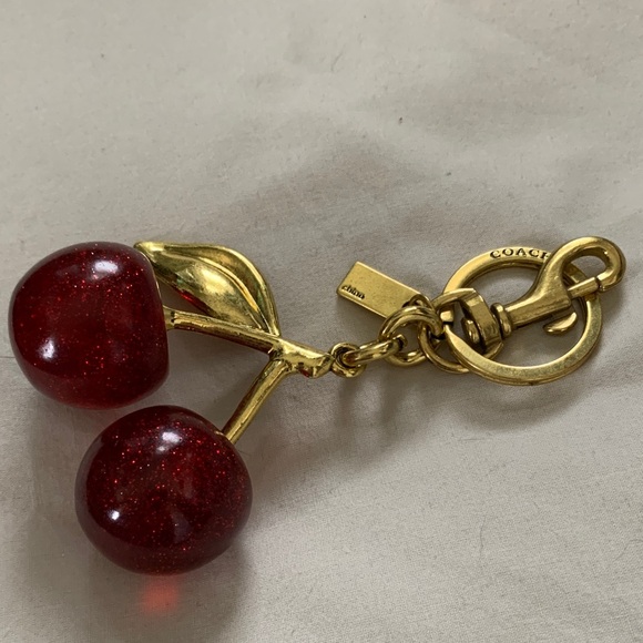 NEW! ✨ Red Cherry 🍒 Keychain with Brushed Gold Details - Picture 2 of 4